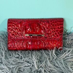 Brahmin Leather Vibrant Red Embossed Wallet